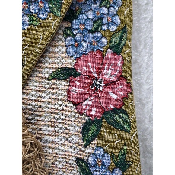 Vintage Cotton Concepts 12"x72" 1 Pc Floral Butterflies Tassel Tapestry Runner - Picture 3 of 9